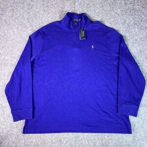 Polo Ralph Lauren Pullover Mens 2XL Blue Quarter Zip Sweater Pony Estate Rib
